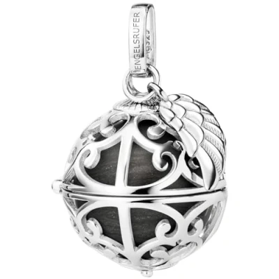 Abbildung von Engelsrufer Damen Anhänger für Halskette mit Flügel aus Sterling Silber austauschbarer Klangkugel S in der Farbe Perlmutt Grau, zum Öffnen, Größe: 19,5 cm, ER 23 27