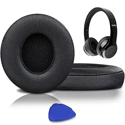 Abbildung von SoloWIT® Professionelle Ersatz Ohrpolster für Beats Solo 2 &amp; 3 Kabellose On Ear Kopfhörer mit Weiches Proteinleder, Starkes Klebeband