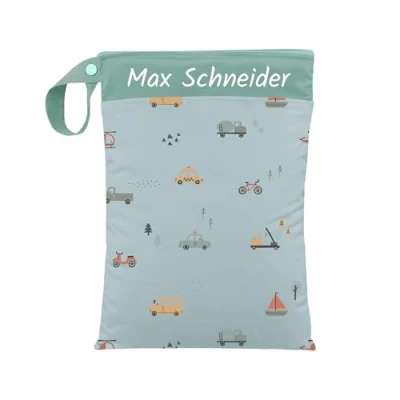 Abbildung von Nasstasche für Kita Wechselwäsche, Wasserdicht, Waschbar, mit Reißverschluss, Personalisierbar, Name, Kindergarten, Strand, Sport (Vehicles)