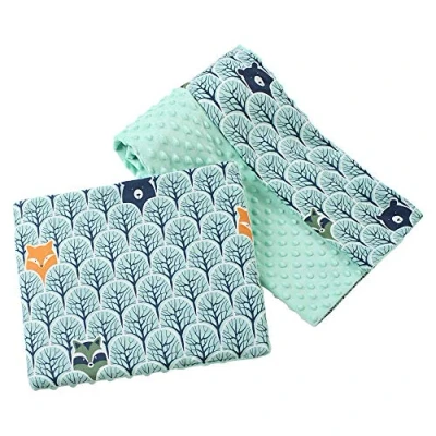 Abbildung von Medi Partners Babydecke Krabbeldecke mit Kissen 100% Baumwolle Minky Kinderdecke groß zweiseitig 75x100 + 35x30cm multifunktional für Bett Kinderwagen (Wald minzer Minky)