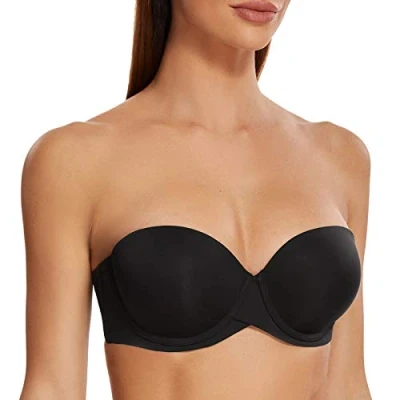 Abbildung von MELENECA Damen Push Up Trägerlos BH Bügel mit geformte Cups Schwarz 75B