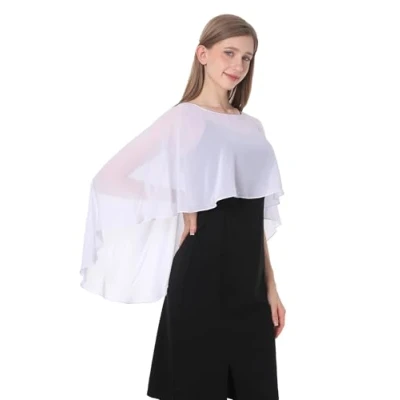 Abbildung von Baiqiya Damen Hochzeit Capes weich Chiffon Shrug Braut Langer Schal und Wraps Einheitsgröße Weiß