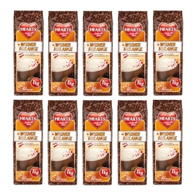 Abbildung von HEARTS Cappuccino Wiener Melange 10 x 1kg Intensives Aroma, Milchig &amp; Cremig, ca. 80 Tassen/Beutel, Vorratspackung/Familienpackung