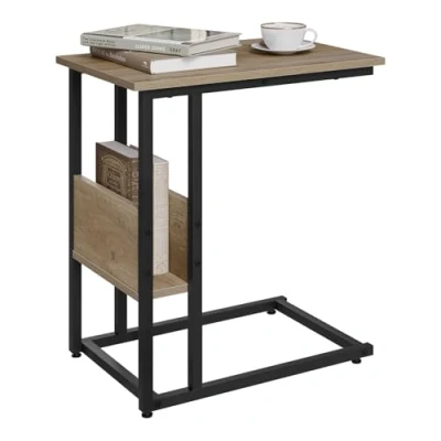 Abbildung von WOLTU Beistelltisch C Form, Couchtisch mit Stauraum, Wohnzimmertisch klein, Vintage Sofatisch Metallgestell, Industrial Design, Graue Holzoptik