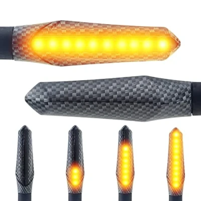 Abbildung von Area1 Motorrad Motorroller LED Blinker Set M8 (4 Stück) Lauflicht Effekt, E Geprüft, Mark (ECE) (V5) (Schwarz) kompatibel mit KSR (4x Carbon)