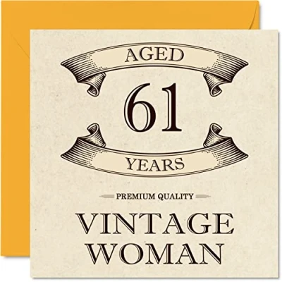 Abbildung von Geburtstagskarte zum 61. Geburtstag im Vintage Stil für Frauen 61 Jahre lustige Mama Schwester Ehefrau Freundin Oma Tante 145 mm x Damen Grußkarten