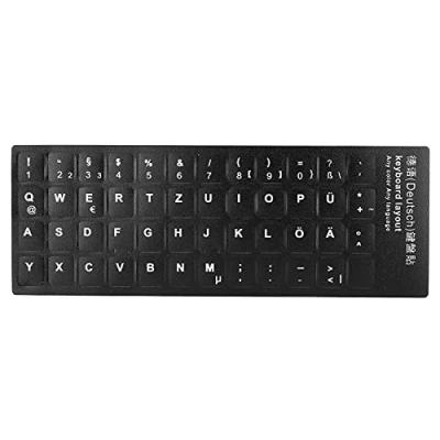 Abbildung von Universal Deutschsprachige Tastaturaufkleber, Computertastaturaufkleber Schwarzer Hintergrund mit Weißer Schrift, Wasserdichter Tastaturaufkleber für 10 17 Zoll Computer Laptop Notebook Desktop