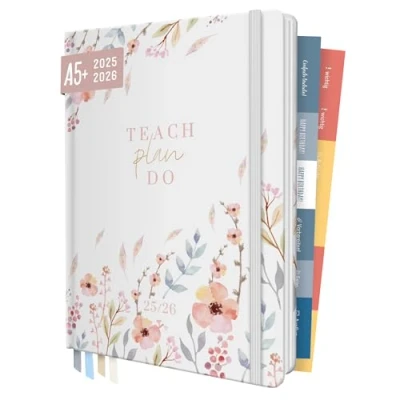Abbildung von Häfft® Lehrer Planer 2025/2026 A5 + &quot;Sweet Flowers&quot; Hardcover Lehrerkalender/Schuljahresplaner mit 236 Seiten, Stickern und mehr nachhaltig &amp; klimafreundlich