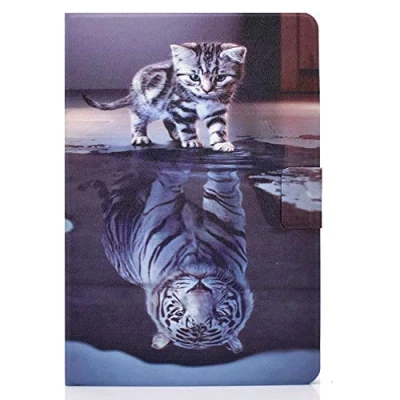 Abbildung von Niedliche Hülle für Galaxy Tab A6 10.1 Stand Folio 2016 Zoll Tablet SM T580 T585, mehrere Betrachtungswinkel, mit Kartentasche Kleine Katze Tiger