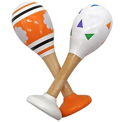 Abbildung von PREMYO Rassel Baby Musik Spielzeug Holzspielzeug Maracas Babyspielzeug Dreiecke Streifen Bunt