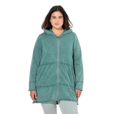 Abbildung von Ulla Popken Tiered Flounce Panel Hoodie Sweatjacke, Damen, Größe: 54/56, Green