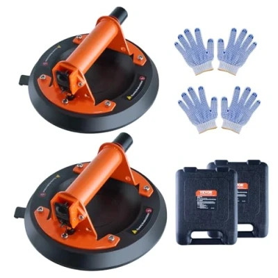 Abbildung von VEVOR 2er Set Saugheber aus NBR Glasheber φ203mm Vakuumheber Belastbarkeit 99 278kg Glassauger Betriebstemperatur 20 60℃ Plattenheber Vakuum Saugnapf mit Stahlgriff inkl. Aufbewahrungsbox Handschuhe