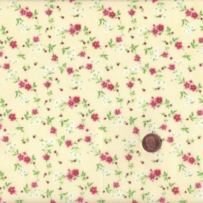 Abbildung von Textiles français 100% Baumwolle Stoff Rot und Cremeweiß Kleine Blumen Stoffbreite: 140cm (0,5 m)