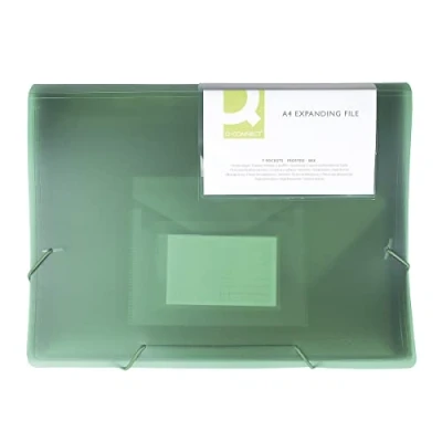 Abbildung von Q Connect Fächermappe Organizer mit Gummiband / 6 Fächer/Trennstreifen/Taschen/PP/Dokumentenmappe A4 Transparent Grün/hat Fächer Indexfenstern und Indexen