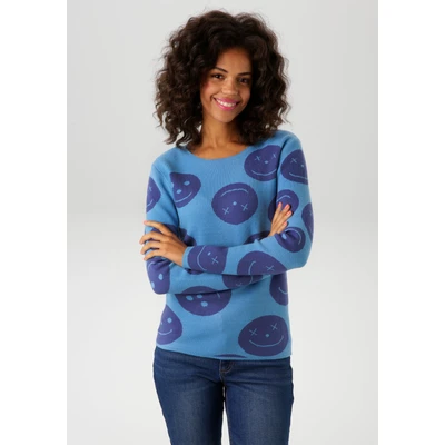 Abbildung von Aniston CASUAL Strickpullover mit eingestrickten Smileys NEUE KOLLEKTION