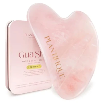 Abbildung von Plantifique Rosenquarz Gua Sha Stein Guasha Gesichtsmassage für Augenschwellungen, Hautstraffung, Lymphdrainage Gesicht Face Massager