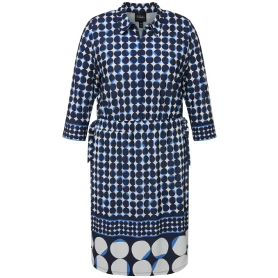 Abbildung von Ulla Popken MIDI À COL ET Manches 3/4 MÉLANGE DE POIS Blusenkleid, Damen, Größe: 46/48, Marine foncé