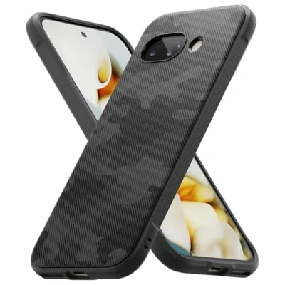 Abbildung von Ringke Onyx Kompatibel mit Google Pixel 9a Hülle, [Fester Griff] Tarnmuster rutschfest Schlankes Slim Fit Einzigartige Textur TPU Robuste Stoßfeste Kratzfest Handyhülle Camo Black