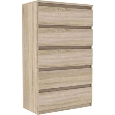 Abbildung von FORTE Chelsea Hohe Kommode 77 mit 5 Schubladen, Sonoma Eiche Dekor, 77,2 cm breit x 128,1 hoch 42,2 tief