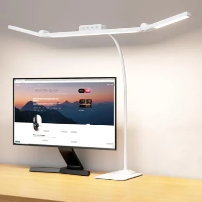 Abbildung von EppieBasic Schreibtischlampe LED Dimmbar: 24W 3 Lichtbalken für Homeoffice 1200LM Augenschutz Schwanenhals Büro Tischlampe mit Metallbasis Schreibtischleuchte Weiß