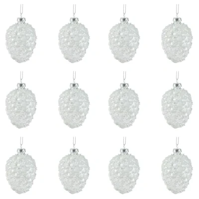 Abbildung von Decoris season decorations Christbaumschmuck, Christbaumschmuck Zapfen 10cm Glas mit Perlen 12er Set Weiß