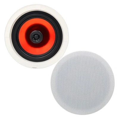 Abbildung von Herdio 6.5 Zoll Deckenlautsprecher, 300 Watt 2 Wege Stereo Einbaulautsprecher, Bündige Montage Sound, für Innen, Schlafzimmer, Badezimmer, Heimkino, überdachte Veranden (2 Lautsprecher)