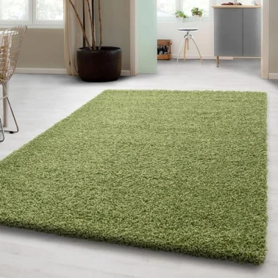Abbildung von Carpetsale24 Shaggy Hochflor Teppich Wohnzimmer 160 x 230 cm Grün Modern Flauschiger Extra Weich, Pflegeleicht und Einfarbig Ideal als für Schlafzimmer, Esszimmer Küche