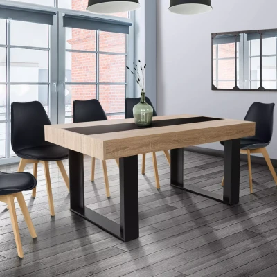 Abbildung von IDMarket Esstisch Phoenix für 6 Personen, Holz und Schwarz, zentrales Band, 160 cm