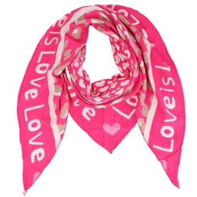 Abbildung von Damen Musselin Halstuch Made in Italy mit Leo Love Happy Leichtes Dreieckstuch für Frühling &amp; Sommer, Baumwolle, ca.195x85 cm (Love Pink)