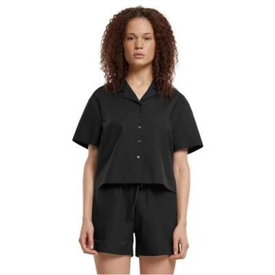 Abbildung von Urban Classics Damen Bluse Ladies Seersucker Shirt, weite für Frauen, Kurzarm, black, M