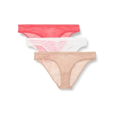 Abbildung von Calvin Klein Damen 3er Pack Slips Bikini Form mit Spitze, mehrfarbig (Calypso Coral/Cedar/White), L