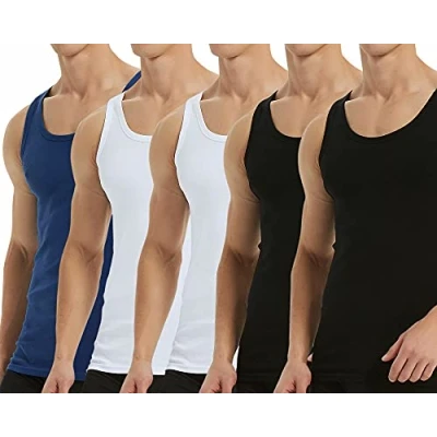 Abbildung von Falechay Unterhemd Herren Tank Top 5er Pack Baumwolle Feinripp ärmellos Muskelshirtst Männer Schwarz Weiß Blau XXL