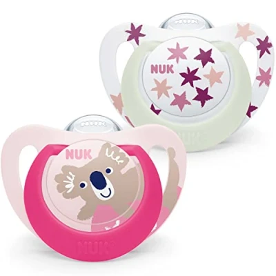 Abbildung von NUK Star Night &amp; Day Schnuller für Babys 6 18 Monate Lutscher im Dunkeln Silikon frei BPA Koala rosa 2 Stück