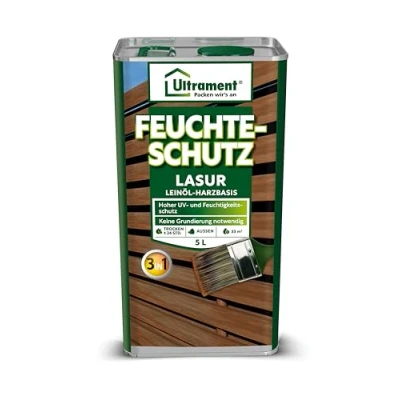 Abbildung von Ultrament Feuchteschutz Lasur 3 in 1, nussbaum, Holzschutz, Dünnschichtlasur, Leinöl Harzbasis, 5 Liter