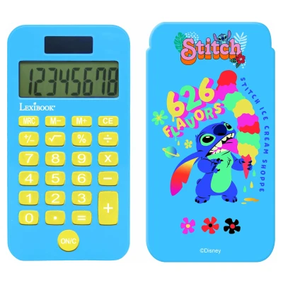 Abbildung von Lexibook, Disney Stitch, Taschenrechner mit Schutzhülle, konventionelle und erweiterte Taschenrechnerfunktionen, Batterie solarbetrieben, blau, C45D
