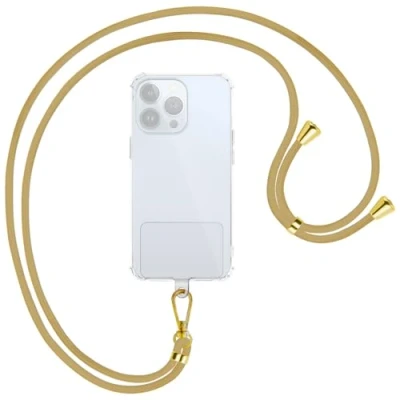 Abbildung von mtb more energy® Universal Handykette Clear Caramel Metallteile Gold transparenter Patch kompatibel mit vielen Handyhüllen Zubehör Smartphone zum Umhängen
