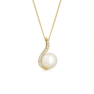 Abbildung von Elli DIAMONDS Halskette Damen Klassisch Perle mit Diamant (0.055 ct.) in 585 Gelbgold
