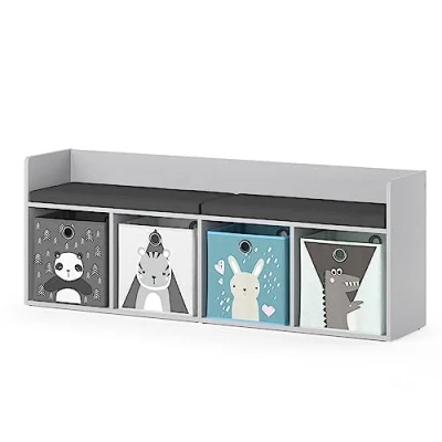 Abbildung von Vicco Kindersitzbank Luigi, Hellgrau, 142.4 x 53.4 cm 4 Fächer, mit Faltboxen grau
