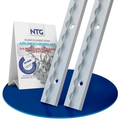 Abbildung von NTG 2 Stück je m Airlineschiene eckig mit Bohrungen 1975mm 10 Alufitting Sparset Ladungssicherung für Anhänger, LKWs und Wohnmobile Silber eloxiert