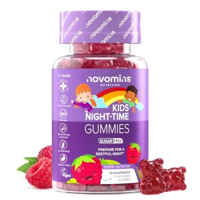 Abbildung von Schlafgummis für Kinder Nahrungsergänzungsmittel in der Nacht Melatonin Alternative zur Schlafenszeit Vegan Glutenfrei Magnesium L Theanin B12 von Novomins