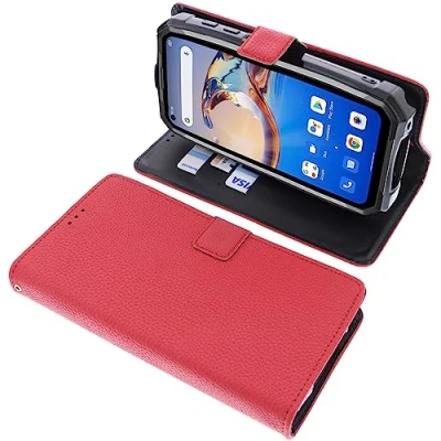 Abbildung von foto kontor Tasche kompatibel mit Unihertz Tank Schutzhülle rot Book Style Case Handy Schutz Hülle Buch Wallet Handyhülle Cover Klapphülle Ständer Handytasche