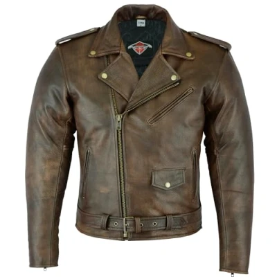 Abbildung von Texpeed Braun Motorrad lederjacke herren Mit protektoren Marlon Brando Retro Chopper Rockerjacke Original Biker Rüstung (EN 1621 1) Schutz 7XL