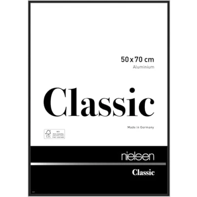 Abbildung von nielsen Bilderrahmen, 50 x 70 cm, Aluminium, Schwarz glanz, Posterrahmen zum Aufhängen im Hoch &amp; Querformat, Echtglas, Classic