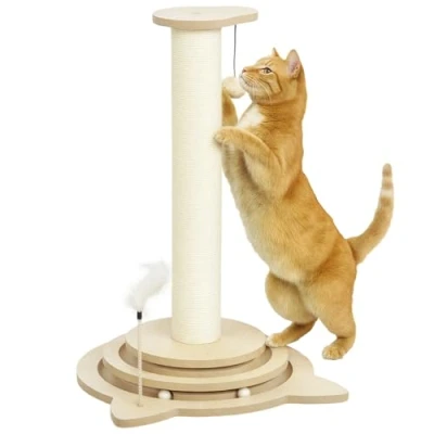 Abbildung von PawHut 4 in 1 Kratzstamm 69cm Kratzsäule Sisal Katzenkratzbaum mit Spielball