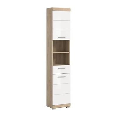 Abbildung von xonox.home Badezimmer Lambada X06F1711 Hochschrank Schrank Badezimmerschrank in Front weiß Hochglanz Korpus Sonoma Eiche hell ca.37x191x31 cm