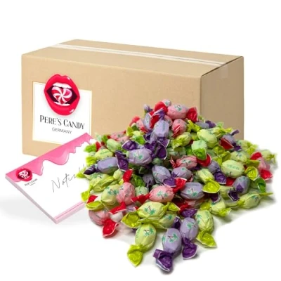 Abbildung von 6 kg TROPICAL MIX Karnevals Bonbons, Wurfmaterial Karneval, Lutschbonbons Großpackung in Einzelverpackung von Pere&#039;s Candy® Box mit Geschenk