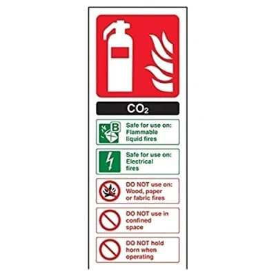 Abbildung von vsafety 11004 Hammer/Schlägel ac s Feuerlöscher Schild, CO2 ID, selbstklebend, Portrait, 75 mm x 200 mm, schwarz/grün/rot