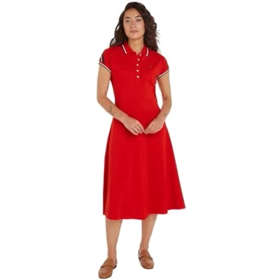 Abbildung von Tommy Hilfiger Damen Polokleid Knielang, Rot (Fierce Red), XXS
