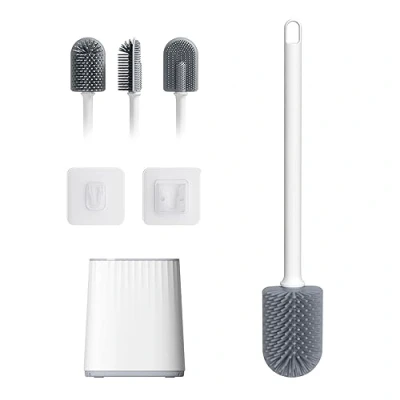 Abbildung von Ibergrif Klobürste Silikon mit Abtropfschale Toilettenbürste, Klobürstenhalter Anti Tropf, WC Bürste Belüftet Trocknung Geruchlos, Bürstengarnitur Stehen und Wandmontage, Weiss