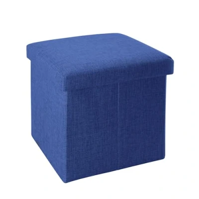 Abbildung von INTIRILIFE Faltbarer Sitzhocker 30x30x30 cm in Meer BLAU Sitzwürfel mit Stauraum und Deckel aus Stoff Leinen Optik Sitzcube Fußablage Aufbewahrungsbox Truhe Sitzbank